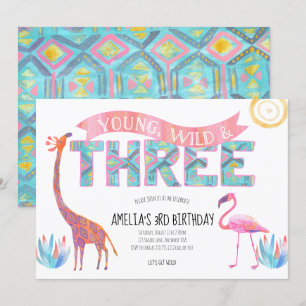 Young, Wild and Three Birthday Invitation