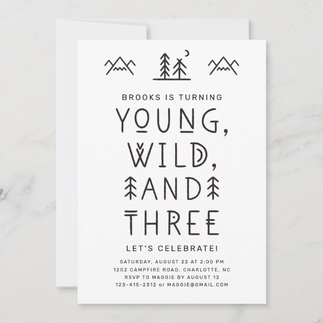 Young Wild and Three Birthday Invitation (Front)