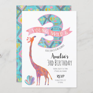 Young Wild and Three Birthday Invitation