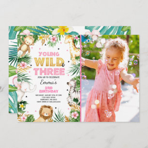 Young Wild And Three Birthday Invite Safari Party
