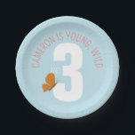 Young Wild and Three Birthday Paper Plate<br><div class="desc">This cute party plate features a polka dot pattern of hand-illustrated ladybugs to add nature inspired charm to any nature themed birthday party, baby shower or outdoor celebration.</div>