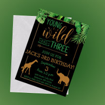 Young, Wild and Three Birthday Party Invitation