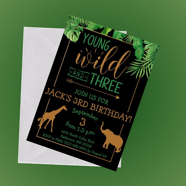 Young, Wild and Three Birthday Party Invitation (Creator Uploaded)
