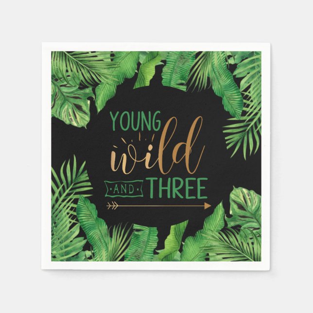 Young, Wild and Three Birthday Party Invitation Napkin (Front)