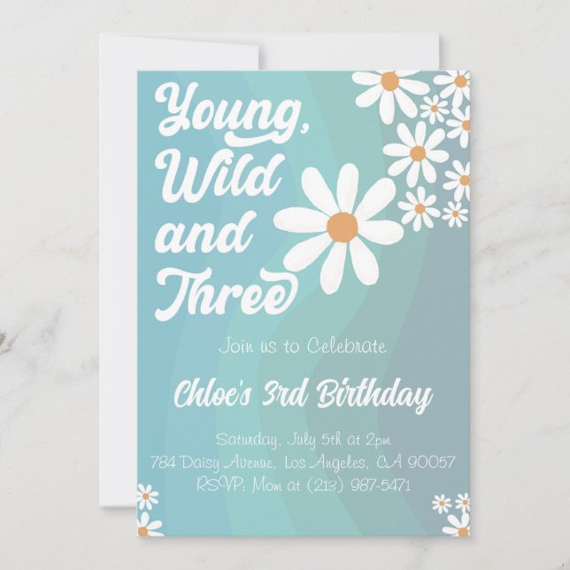 Young Wild and Three Blue Invitation (Front)