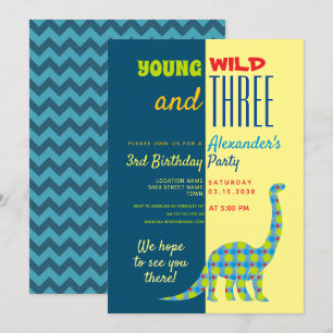 Young Wild and Three boy 3rd Birthday Invitation