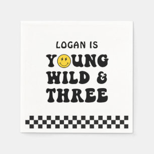 Young Wild and Three Boy 3rd Birthday Party Napkin