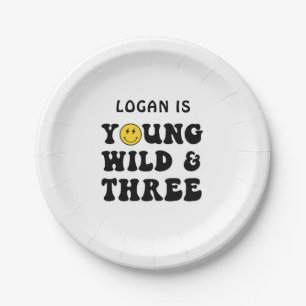 Young Wild and Three Boy 3rd Birthday Party Paper Plate