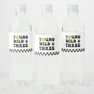 Young Wild and Three Boy 3rd Birthday Party Water Bottle Label