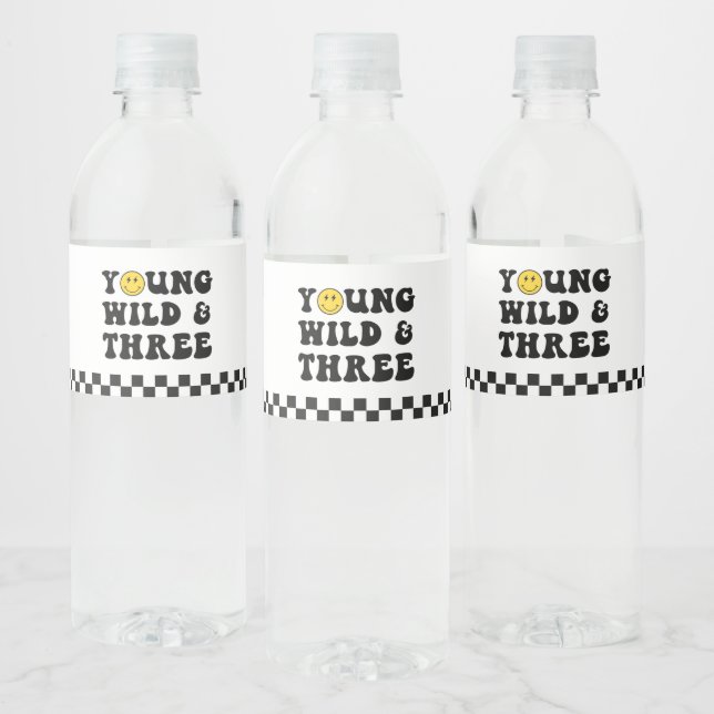 Young Wild and Three Boy 3rd Birthday Party  Water Bottle Label (Bottles)