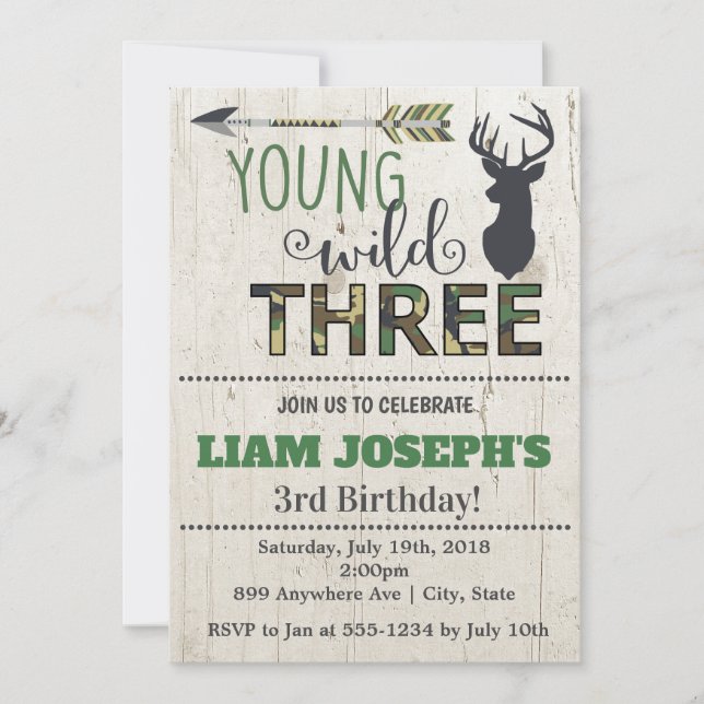 Young Wild and Three Boys 3rd Birthday Invitation (Front)