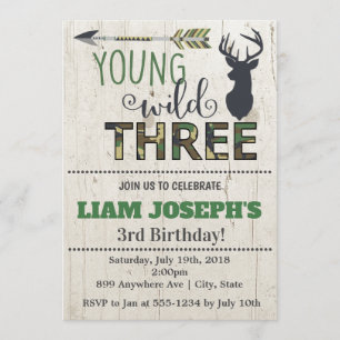 Young Wild and Three Boys 3rd Birthday Invitation
