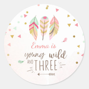 Young wild and three Favour Tags Sticker Pink Gold
