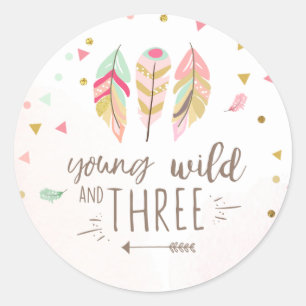 Young wild and three Favour Tags Sticker Pink Gold