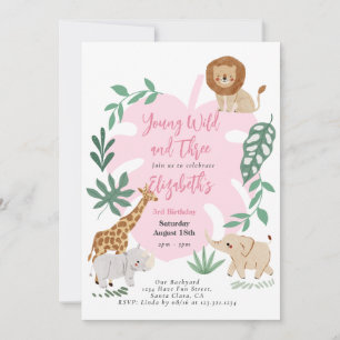 Young Wild And Three Girl Birthday Invitation