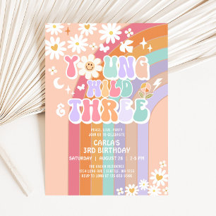 Young Wild and Three Groovy 3rd Birthday Invitation