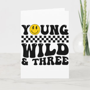 Young Wild And Three Groovy Retro 3 Years Old Kid  Card