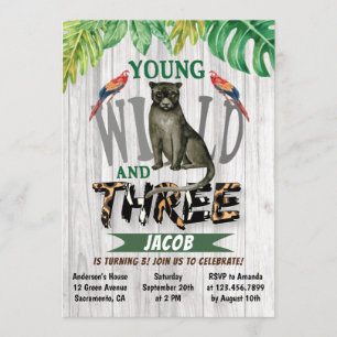 Young Wild And Three Jungle 3rd Birthday Invitation
