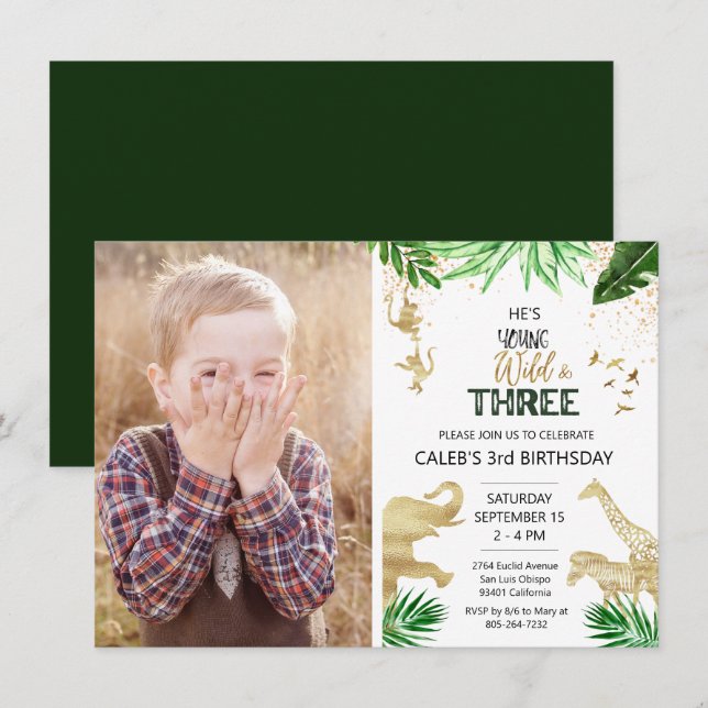 Young Wild And Three Jungle Invitation (Front/Back)