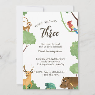 Young, Wild, and Three Jungle Safari Birthday Invitation