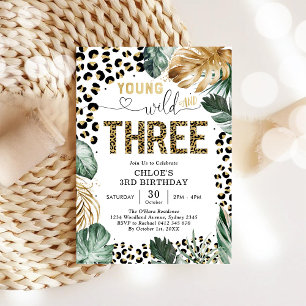 Young Wild and Three Leopard Boy 3rd Birthday Invitation