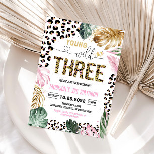 Young Wild And Three Leopard Print Jungle Birthday Invitation