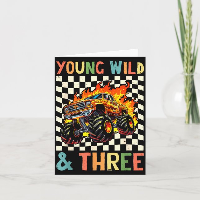 Young Wild And Three Monster Truck 3rd Birthday 3y Card (Front)