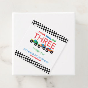 Young Wild and Three Monster Truck Boy Birthday Favour Tags