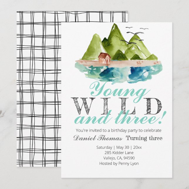 Young wild and three mountain birthday invite (Front/Back)