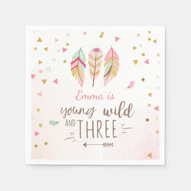 Young wild and three Paper Napkin Pink Gold Girl (Front)