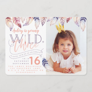 Young, wild and three photo birthday invitation. invitation