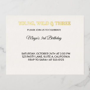 Young Wild and Three Retro 3rd Birthday Invitation