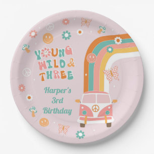 Young Wild and Three Retro Boho Party Paper Bowls Plate