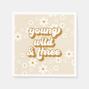 Young Wild and Three Retro Daisy 3rd Birthday Napkin