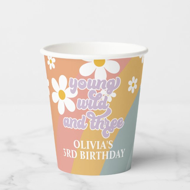 Young Wild and Three Retro Rainbow Paper Cups (Front)