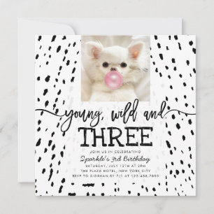 Young Wild and Three Safari Animal Print Birthday Invitation