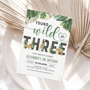 Young wild and three Safari Animals Birthday Invitation