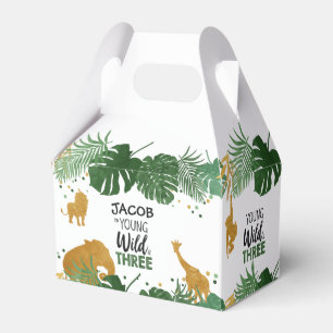 Young Wild and Three Safari Animals Boy Favor Box