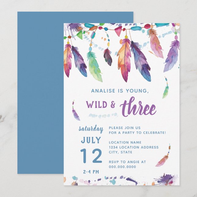 Young Wild and Three // Third Birthday Invitation (Front/Back)
