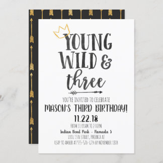 Young Wild and Three Third Birthday Invitation