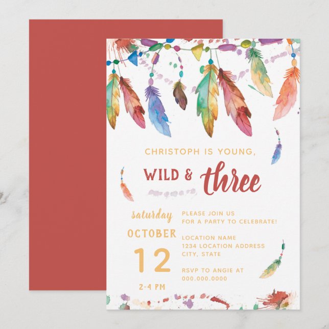Young Wild and Three // Third Birthday Invitation (Front/Back)