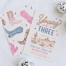 Young, Wild and Three Western Birthday Invitation