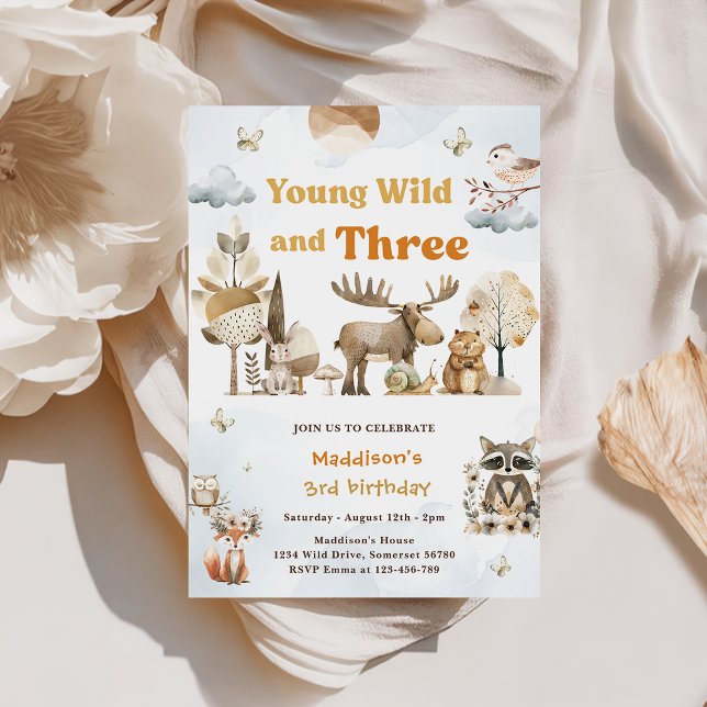Young Wild and Three Woodland Animals 3rd Birthday Invitation (Creator Uploaded)