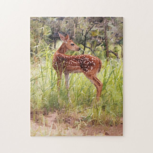 Young Wild Deer Fawn in a Meadow Art Puzzle (Vertical)