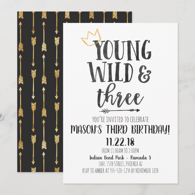 Young Wild et trois Invitation d'anniversaire (Devant / Derrière)