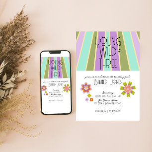 Young, Wild & Three   3rd Birthday Invite   Cools