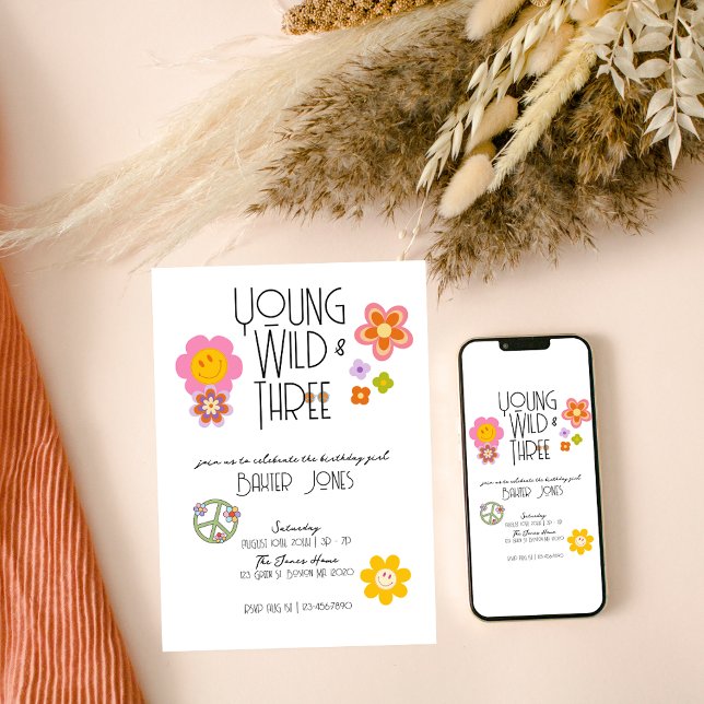 Young, Wild & Three | 3rd Birthday Invite | Smile (Creator Uploaded)