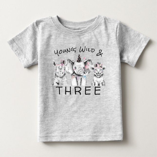 Young Wild & Three | 3rd Birthday T Shirt (Front)