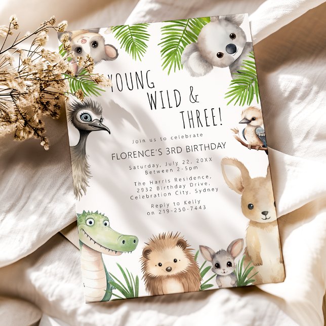 Young Wild & Three Aussie Animal 3rd Birthday Invitation (Creator Uploaded)