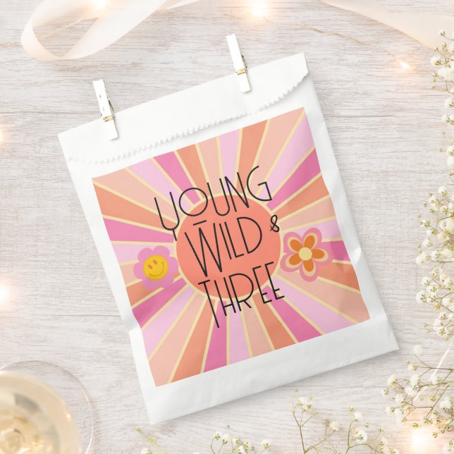 Young, Wild & Three | B-Day Favour Bag | Pink (Clipped)